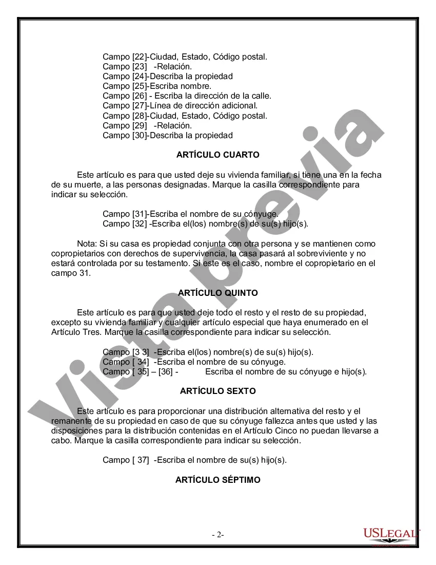 Preview Formulario Legal de Última Voluntad y Testamento para Persona Casada con Hijos Adultos y Menores de Matrimonio Anterior