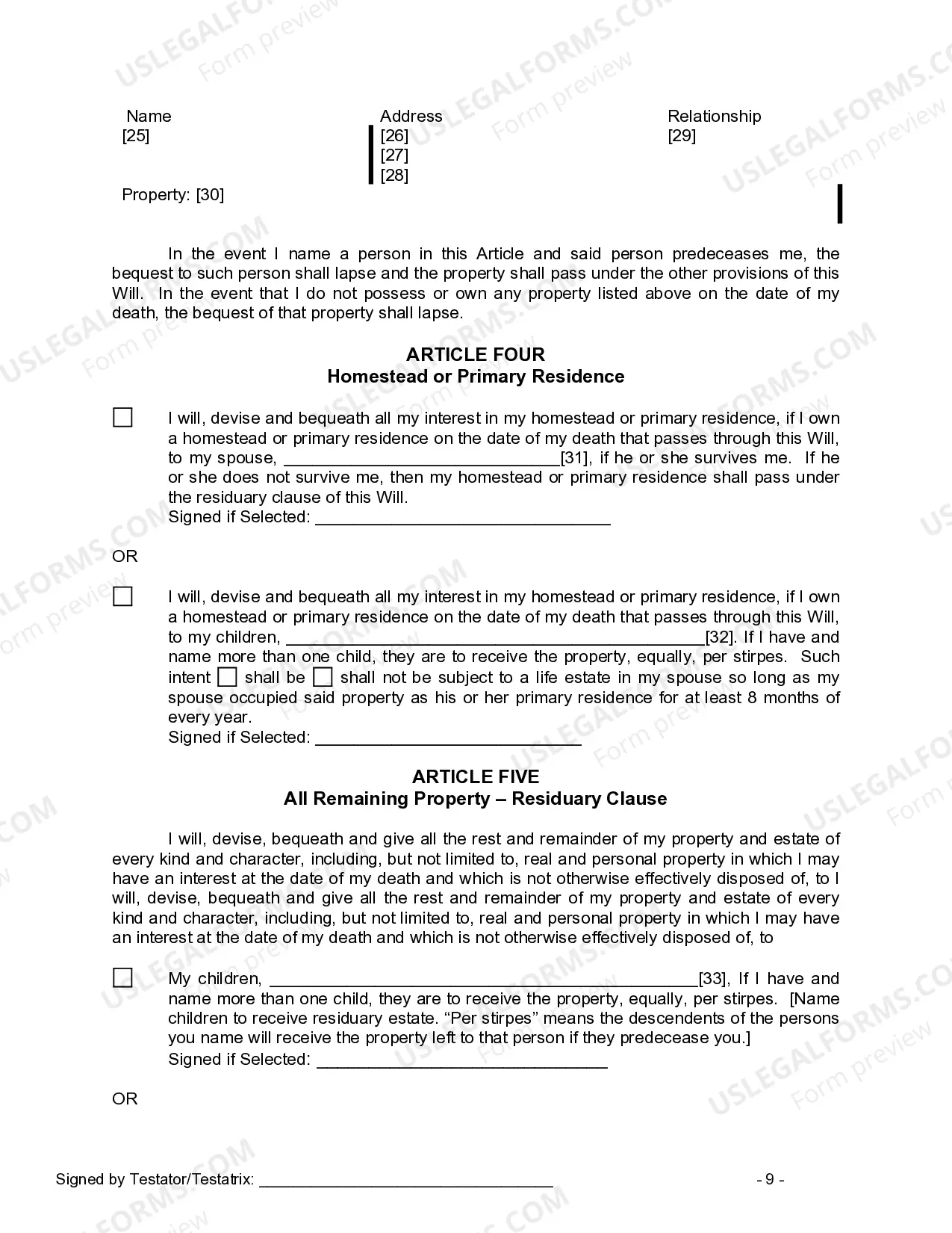 Preview Last Will and Testament for Married Person with Adult and Minor Children from Prior Marriage