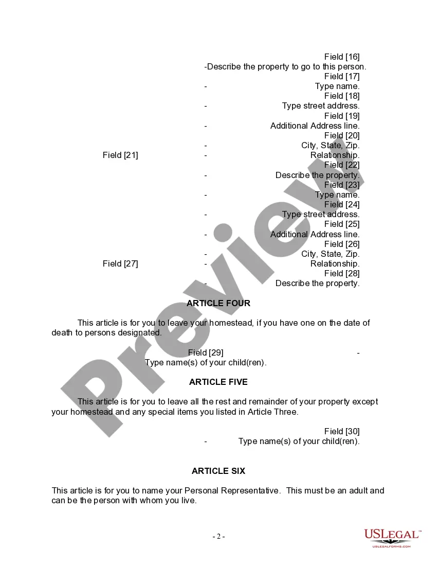 Preview Last Will and Testament for a Widow or Widower with Adult Children