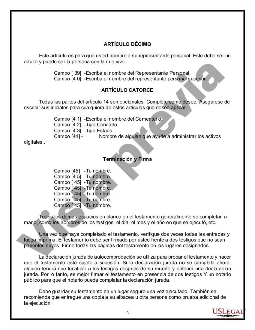 Preview Formulario Legal de Última Voluntad y Testamento para Viuda o Viudo con Hijos Menores