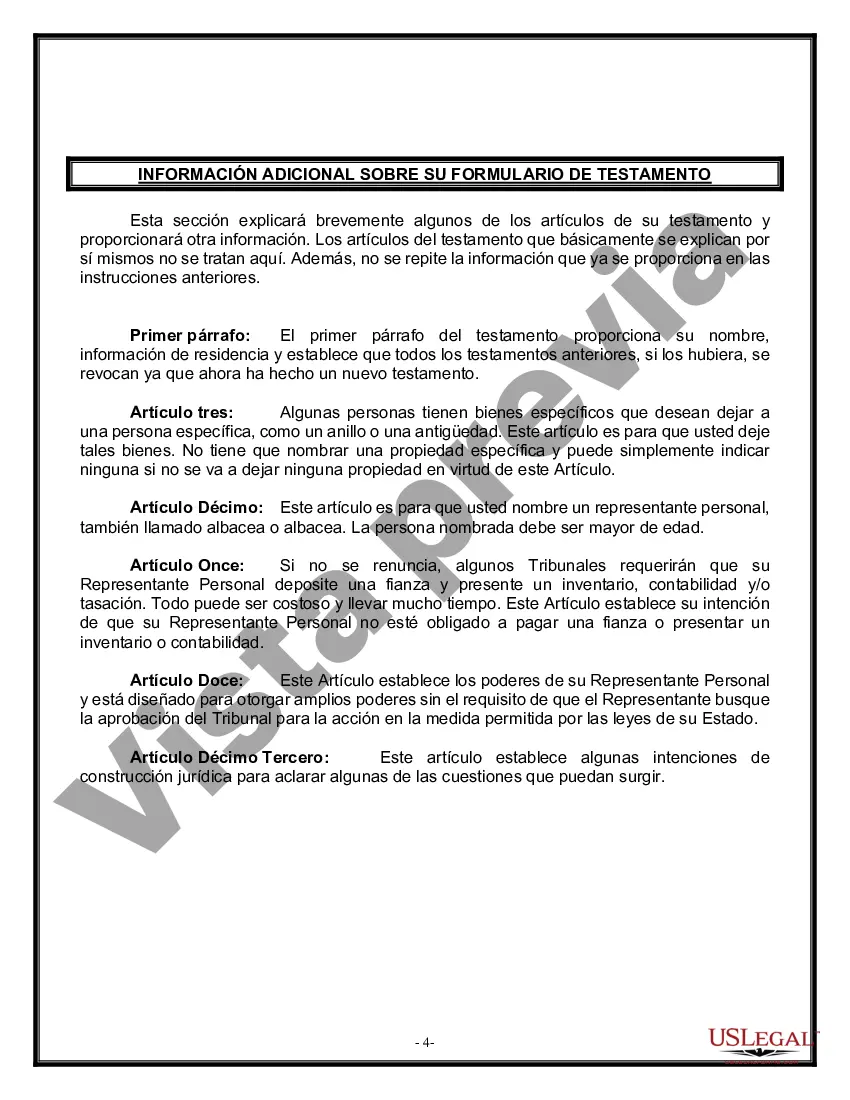 Preview Formulario Legal de Última Voluntad y Testamento para Viuda o Viudo con Hijos Menores