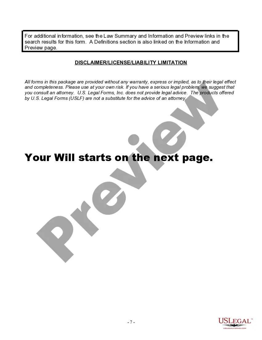 Preview Last Will and Testament for Widow or Widower with Minor Children