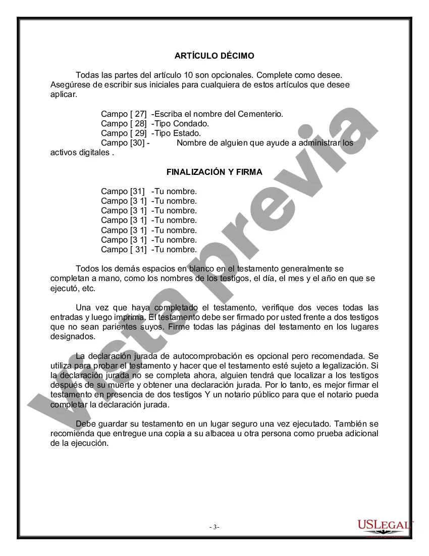 Preview Formulario de última voluntad legal para una viuda o viudo sin hijos