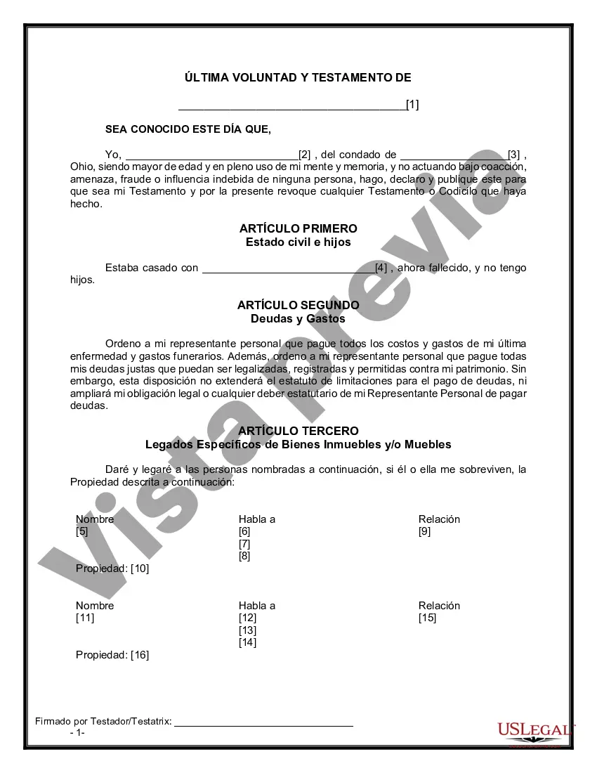 Preview Formulario de última voluntad legal para una viuda o viudo sin hijos