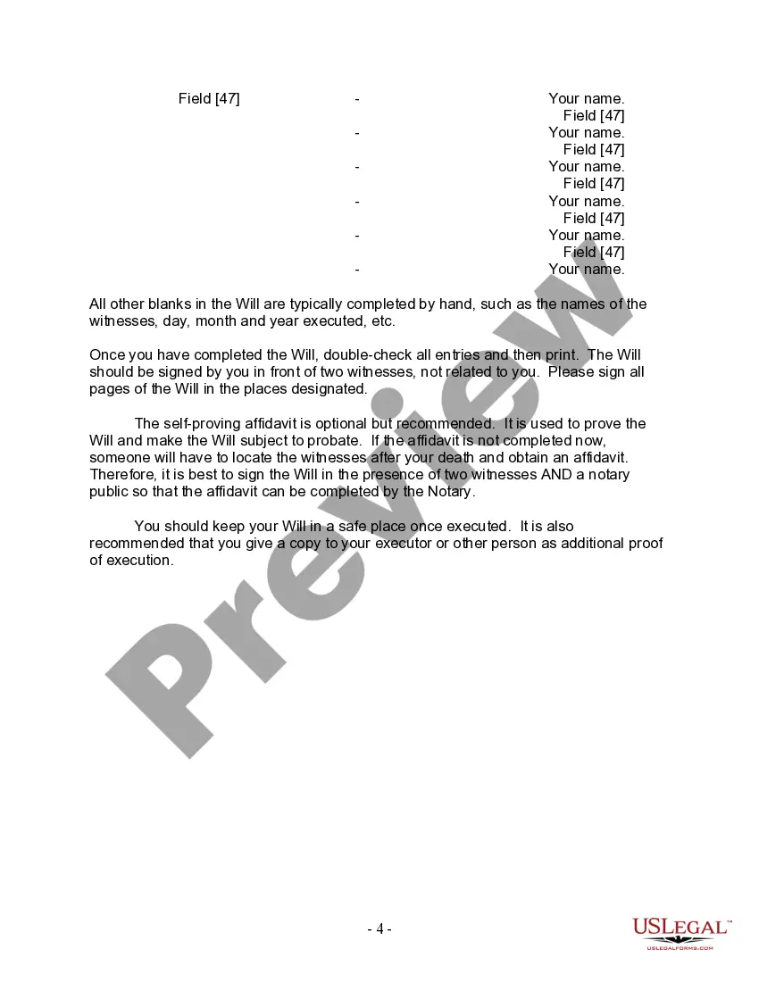 Preview Last Will and Testament for a Widow or Widower with Adult and Minor Children