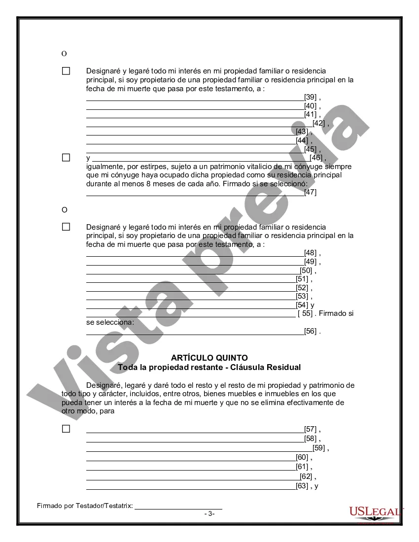 Preview Formulario Legal de Última Voluntad y Testamento para Persona Divorciada y Recasada con Hijos Míos, Tuyos y Nuestros