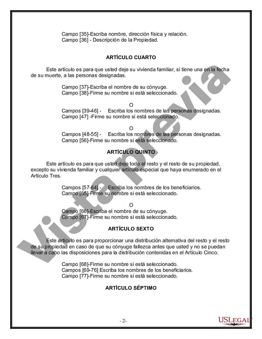 Preview Formulario Legal de Última Voluntad y Testamento para Persona Divorciada y Recasada con Hijos Míos, Tuyos y Nuestros