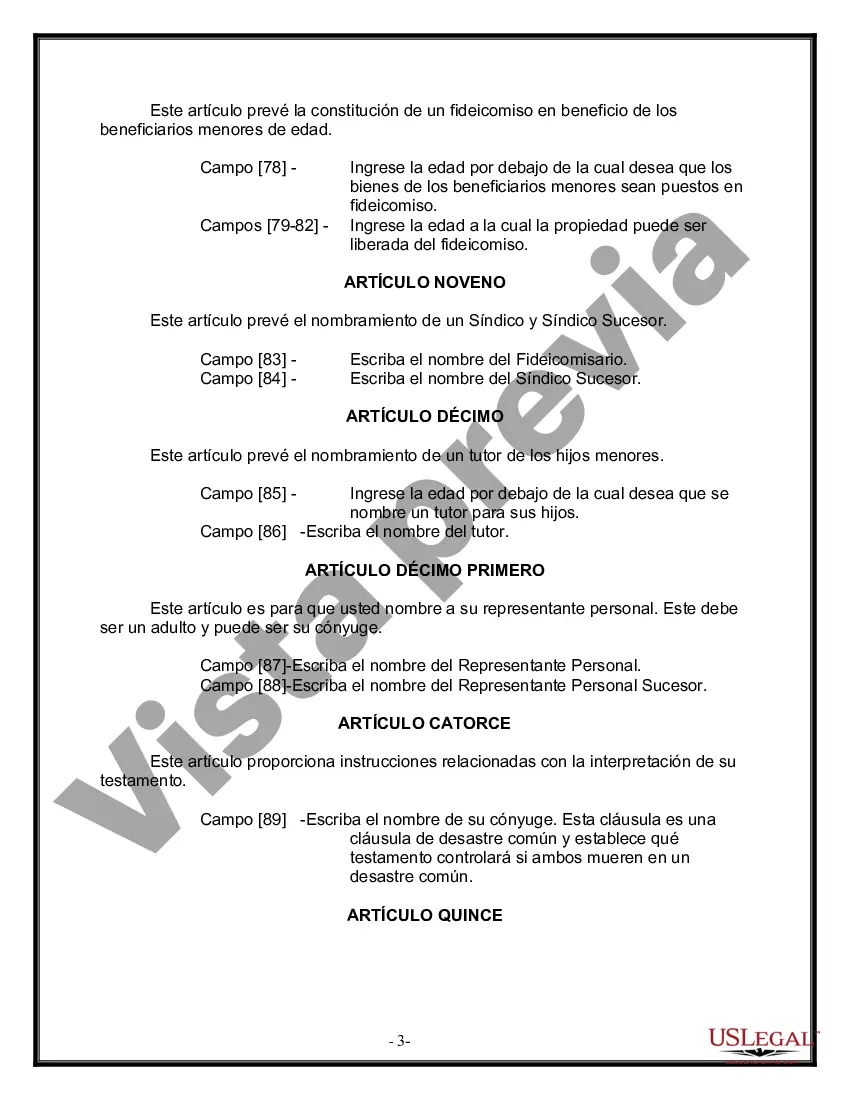 Preview Formulario Legal de Última Voluntad y Testamento para Persona Divorciada y Recasada con Hijos Míos, Tuyos y Nuestros