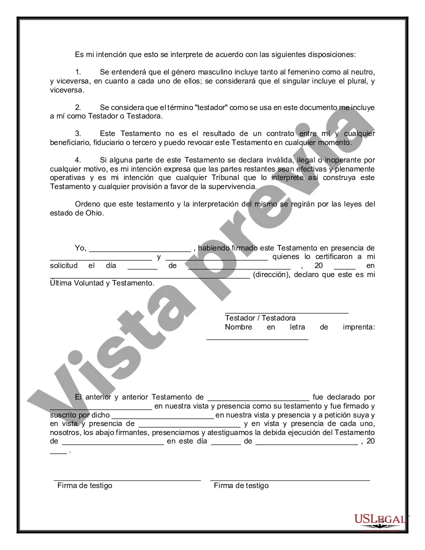 Preview Último testamento legal y formulario de testamento con todos los bienes en fideicomiso llamado testamento invertido