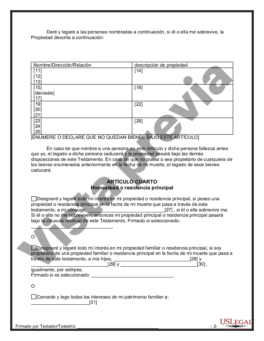 Preview Última voluntad y testamento para otras personas