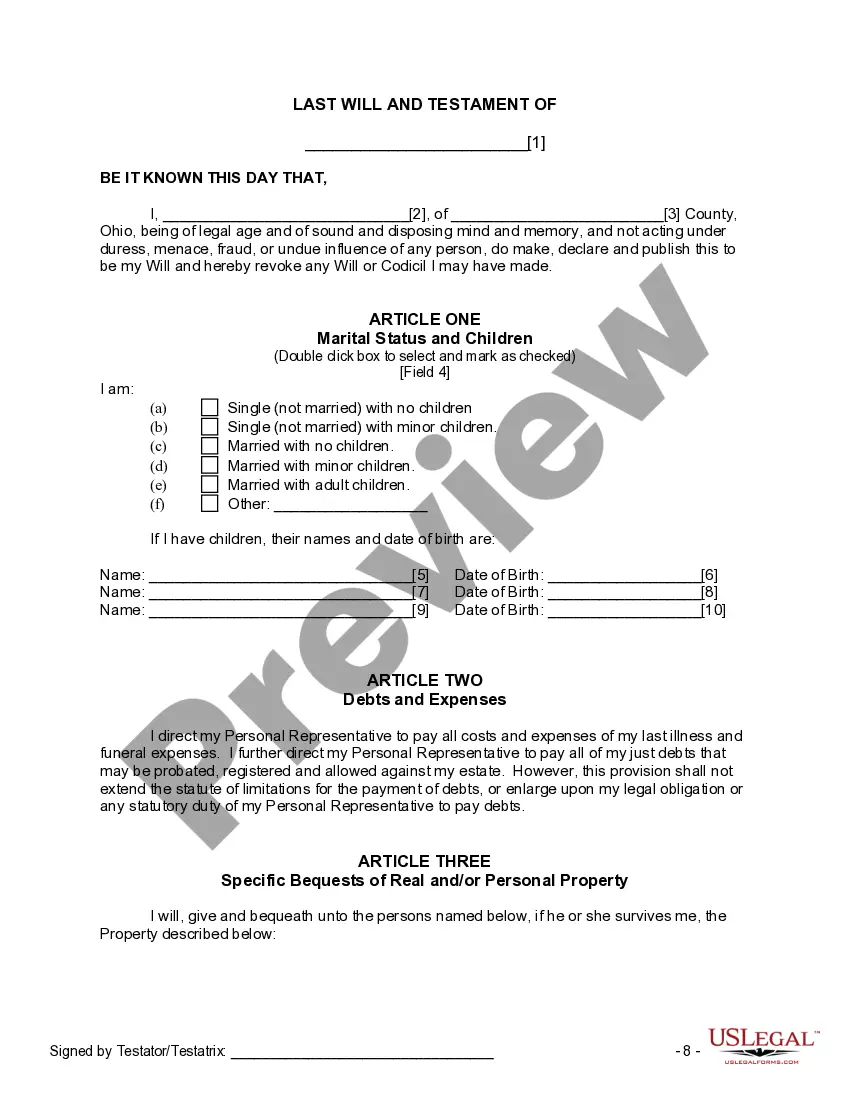 Preview Last Will and Testament for other Persons