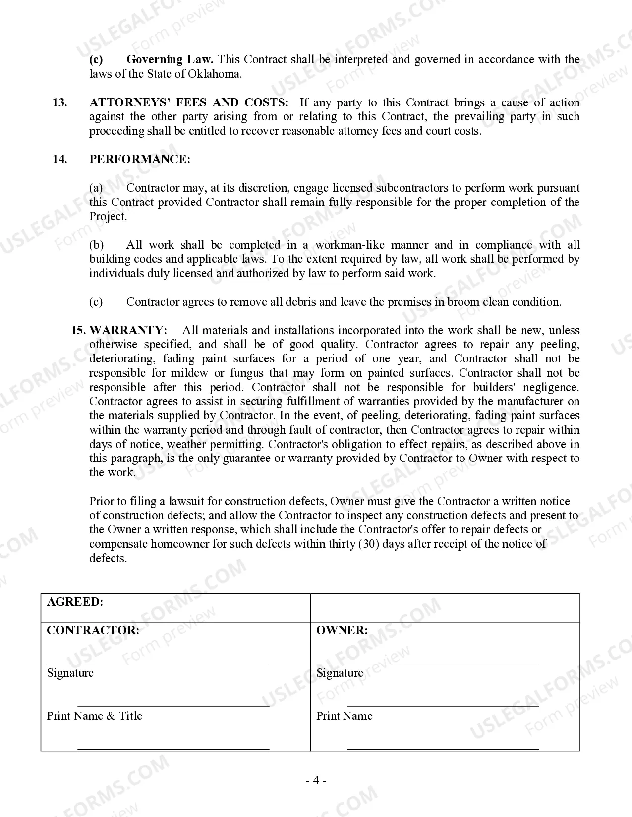 Preview Painting Contract for Contractor