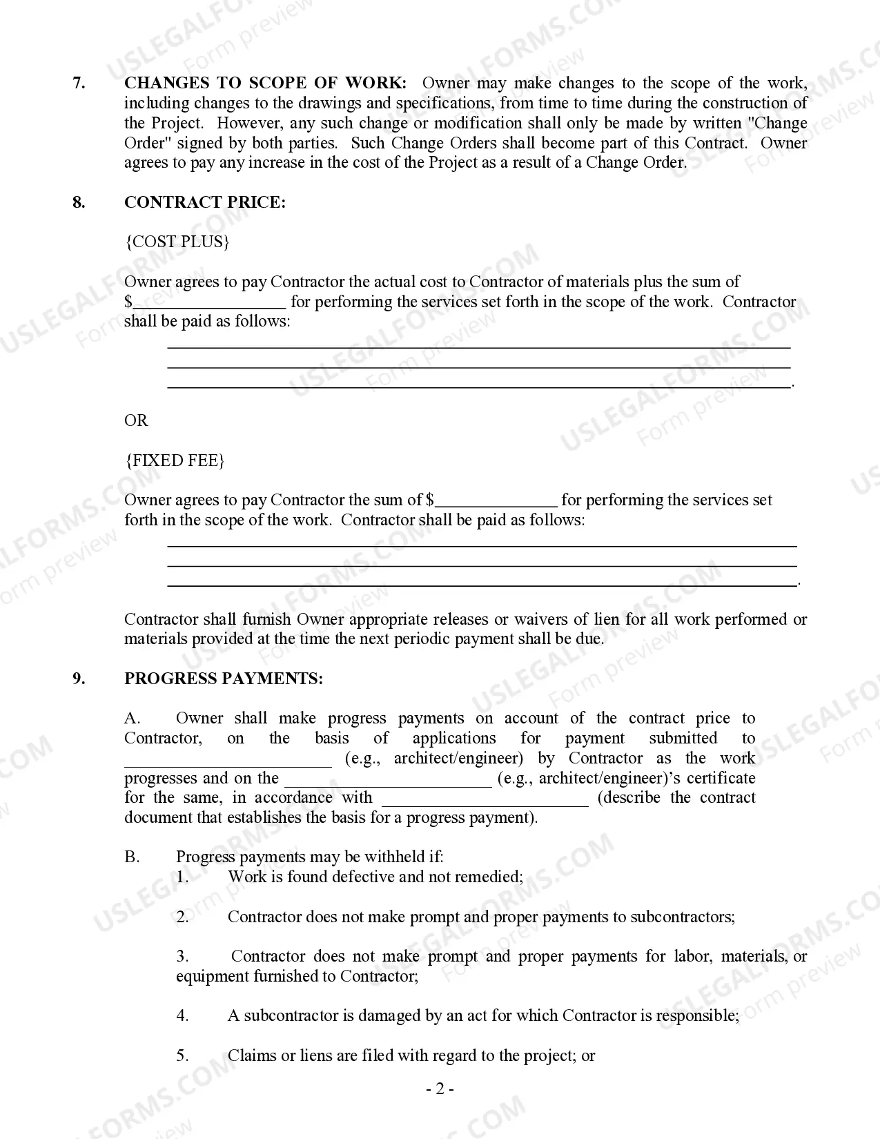 Preview Commercial Contract for Contractor