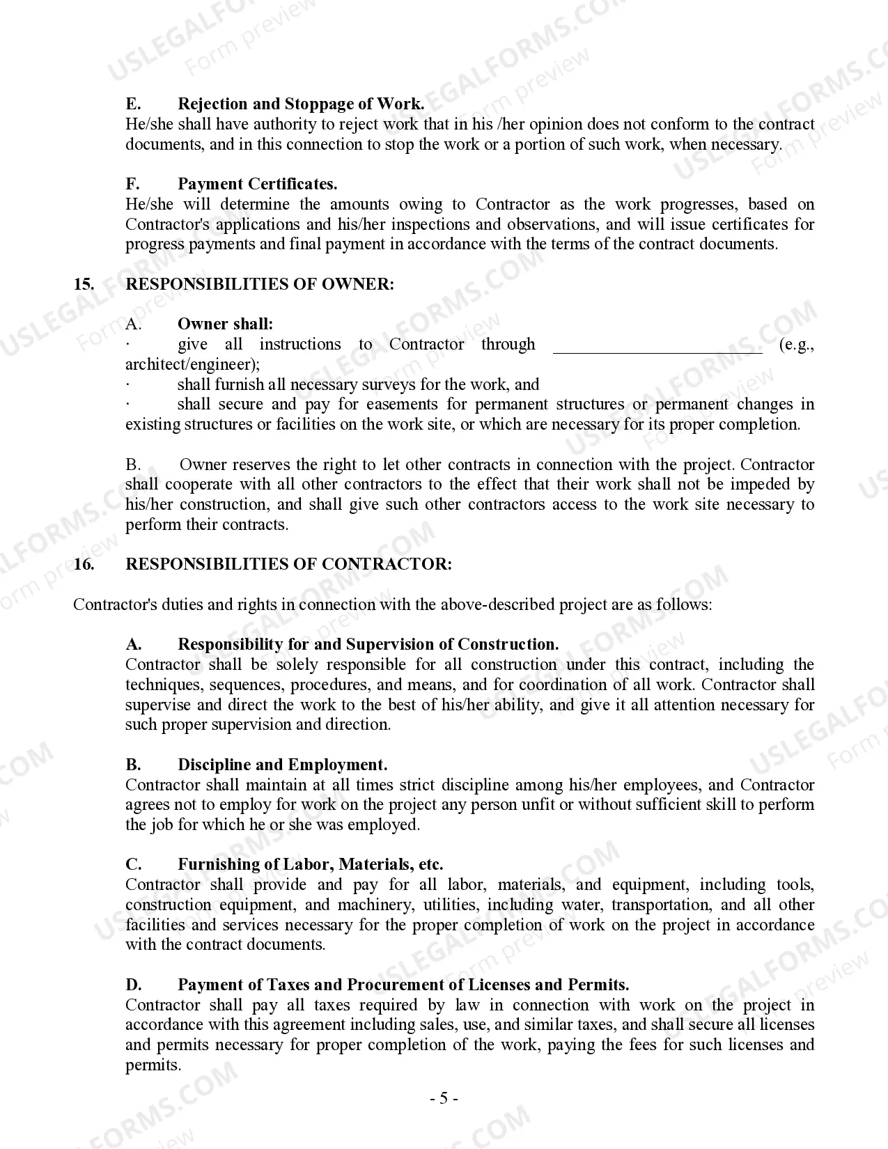 Preview Commercial Contract for Contractor