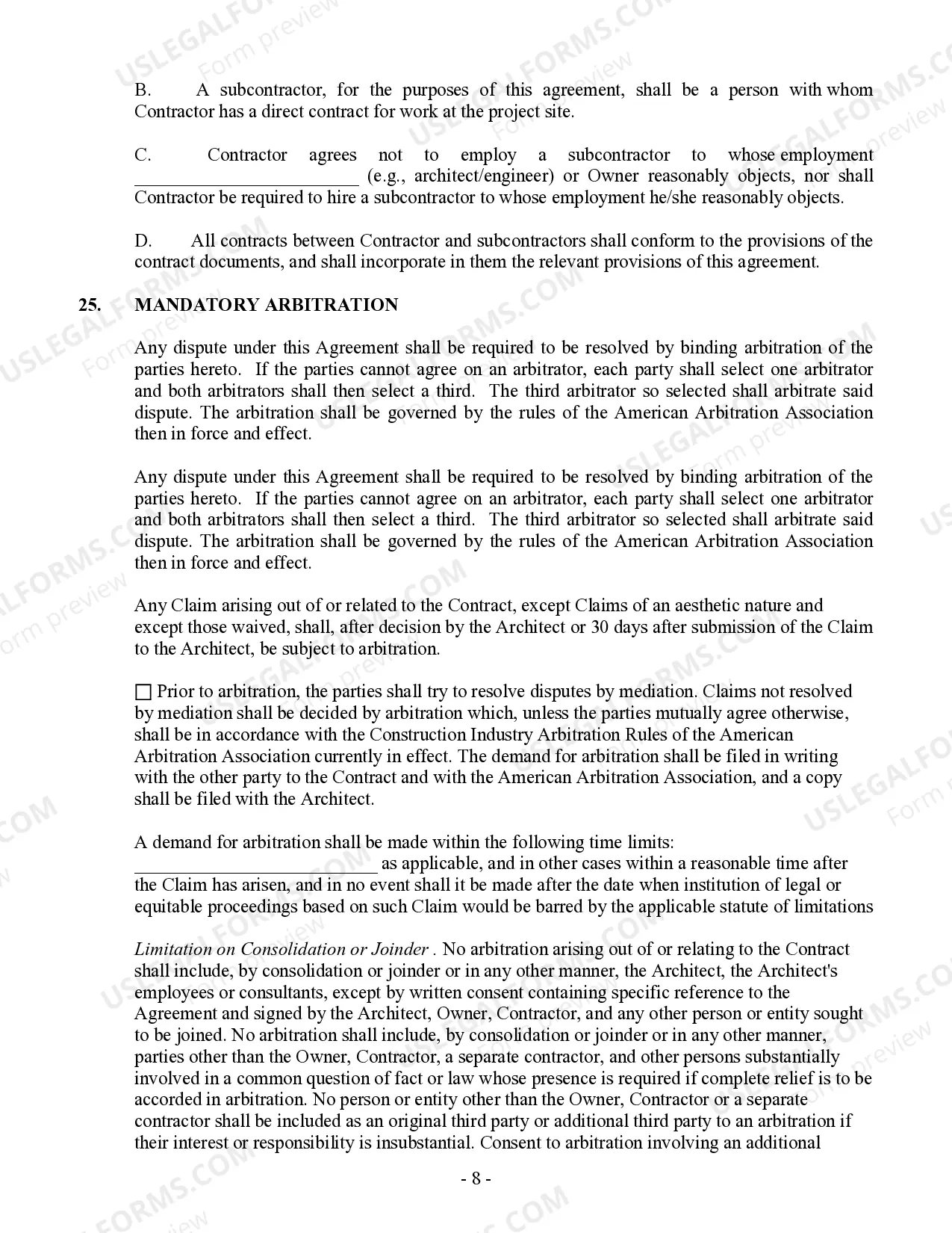 Preview Commercial Contract for Contractor