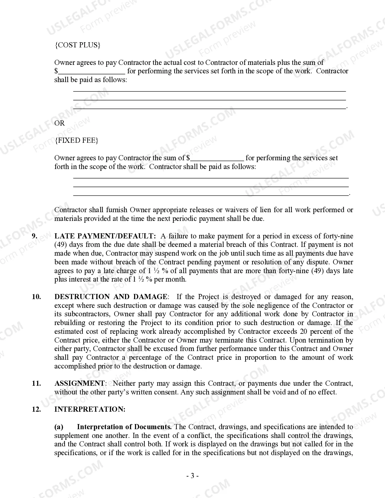 Preview Excavator Contract for Contractor