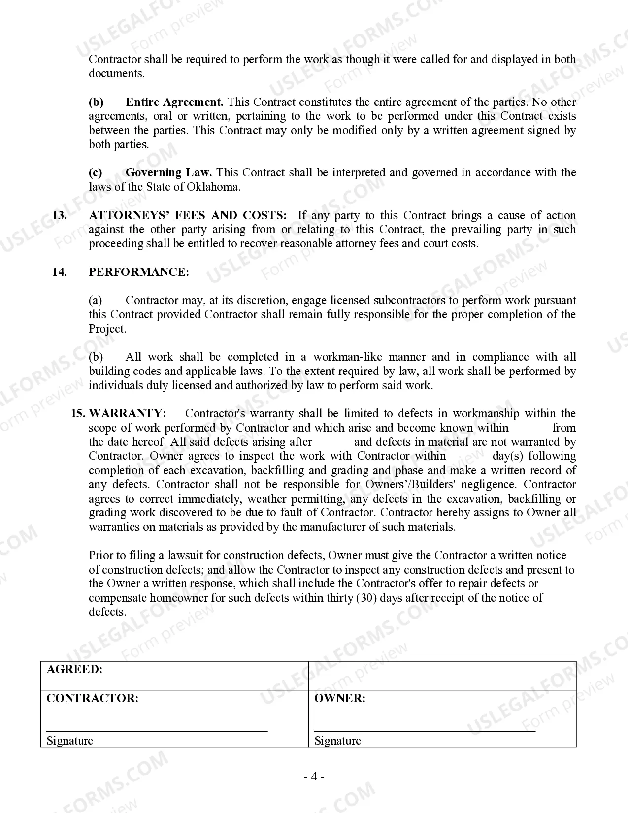 Preview Excavator Contract for Contractor
