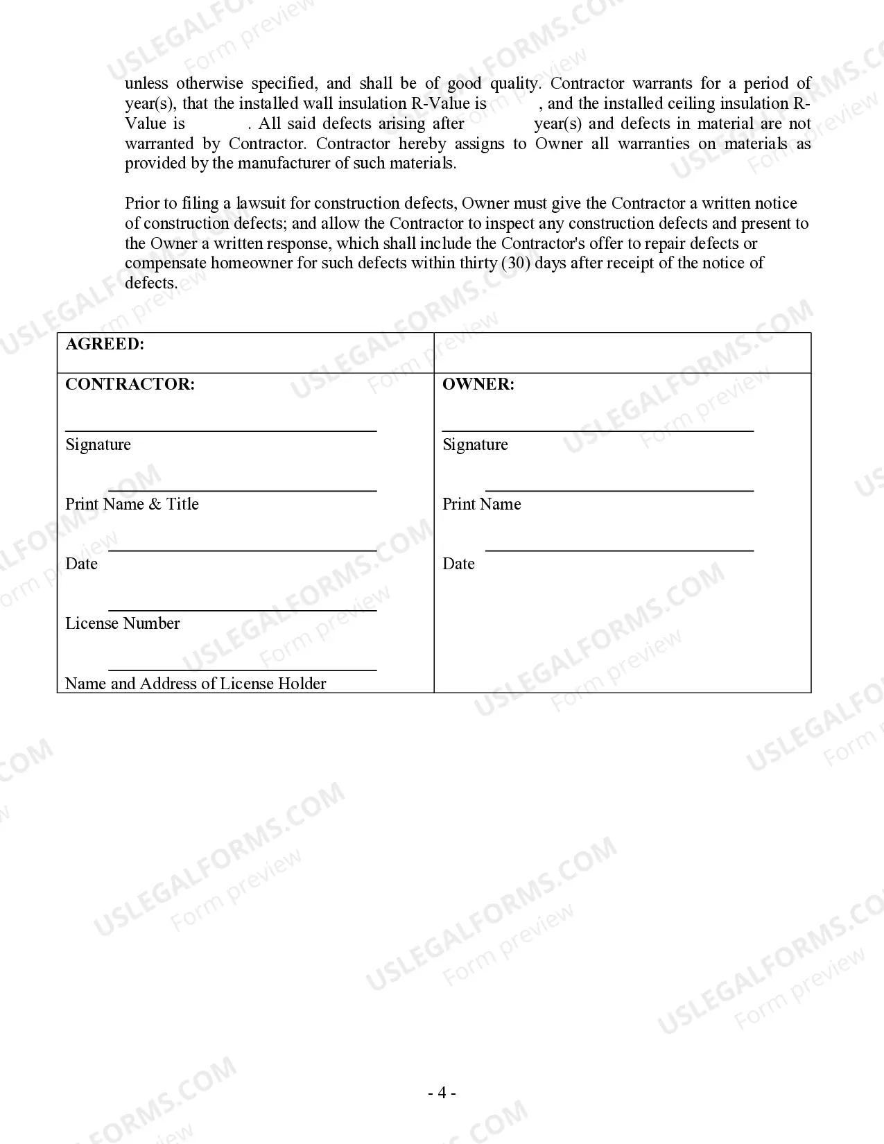 Preview Insulation Contract for Contractor