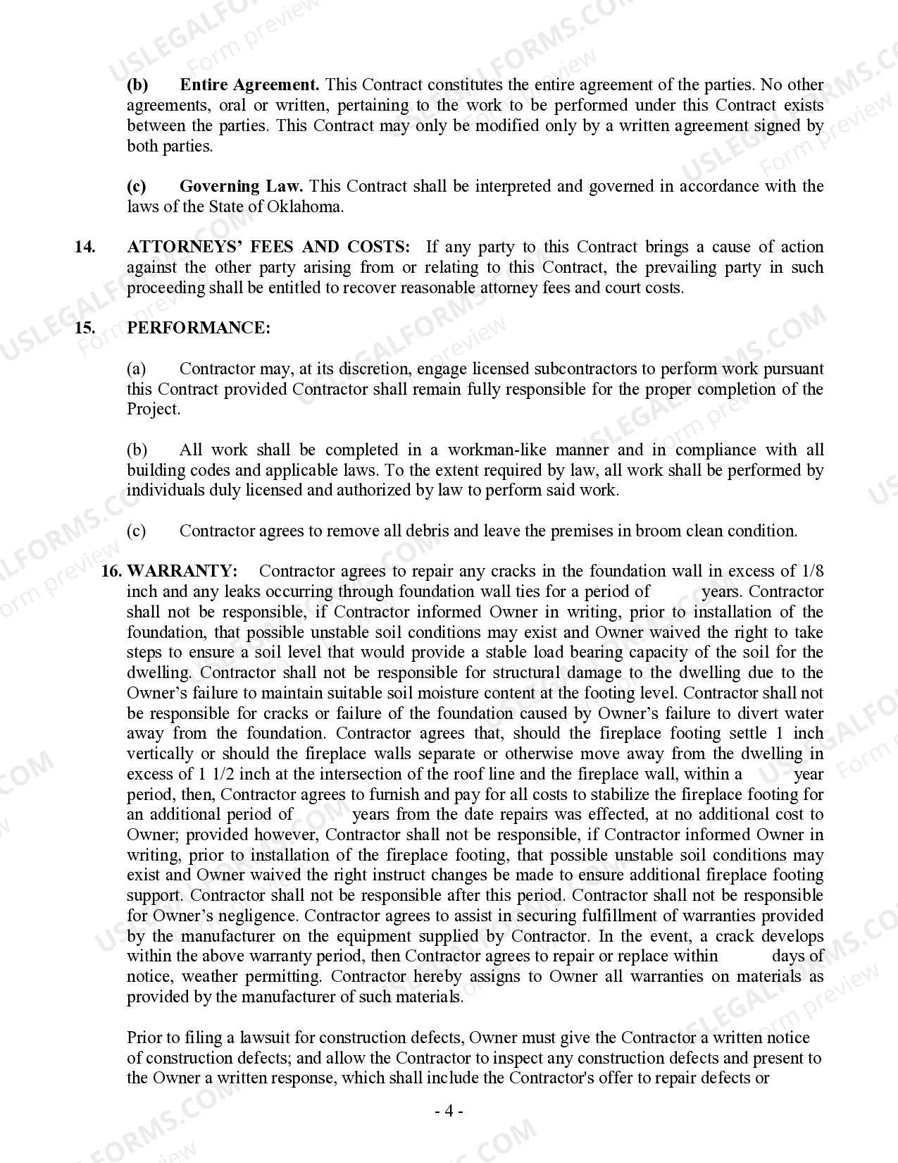 Preview Foundation Contract for Contractor