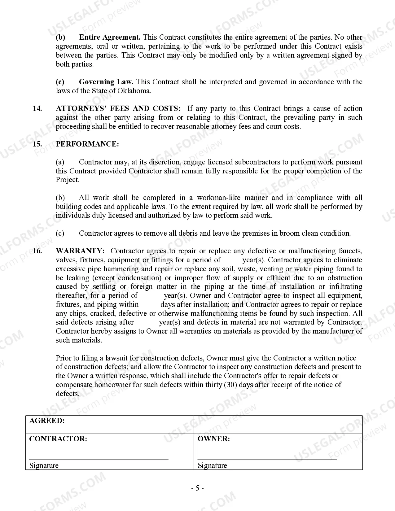 Preview Plumbing Contract for Contractor