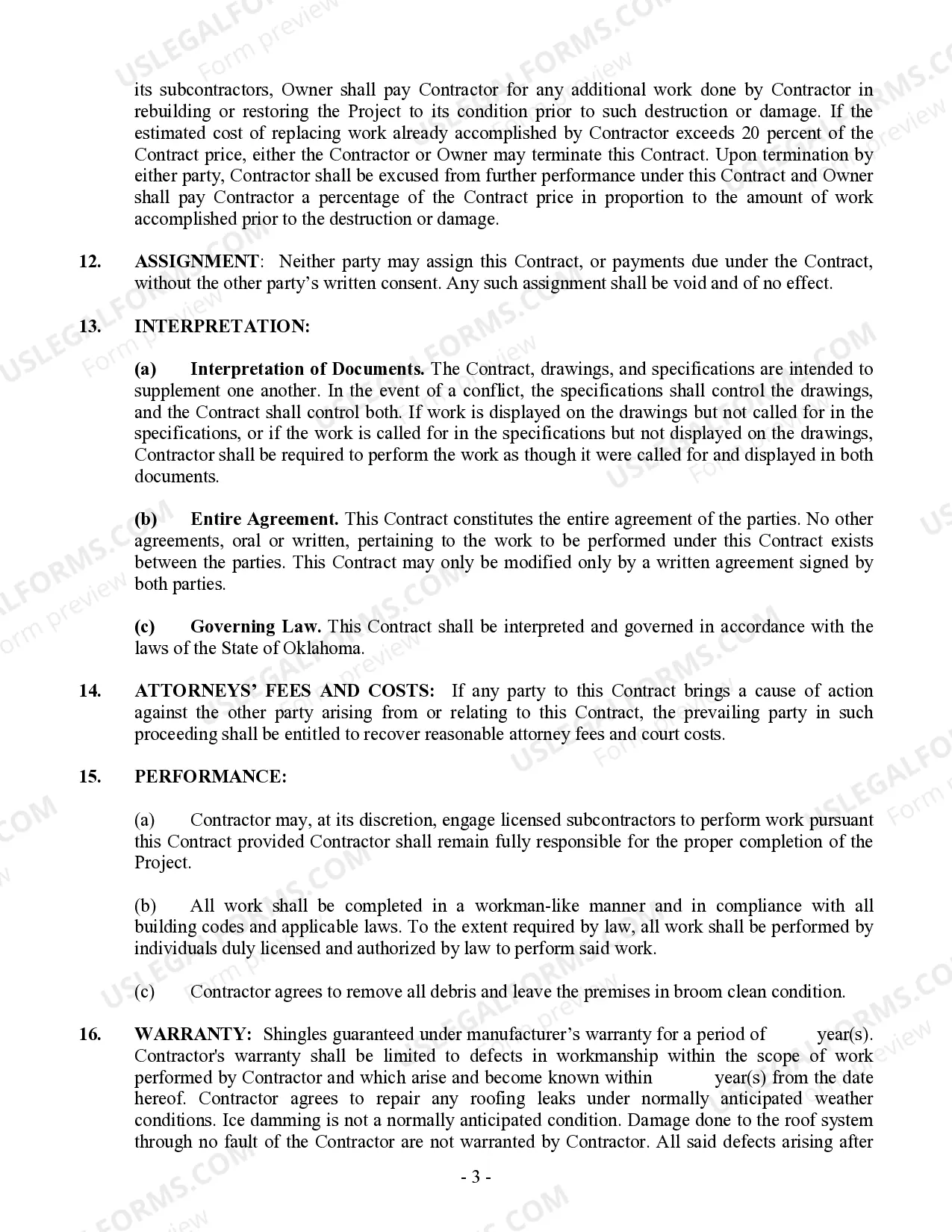 Preview Roofing Contract for Contractor