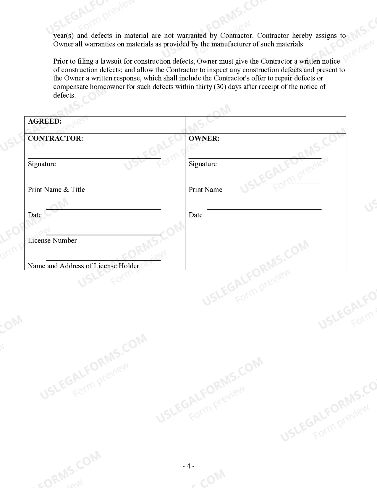 Preview Roofing Contract for Contractor