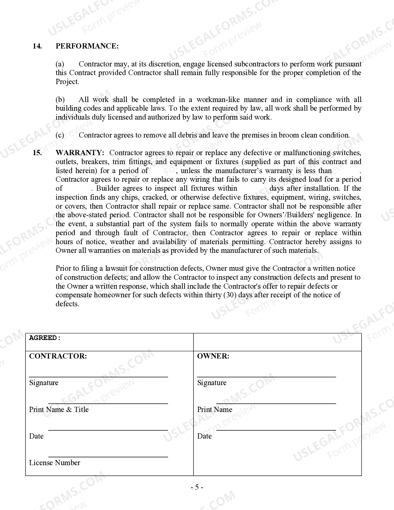 Preview Electrical Contract for Contractor