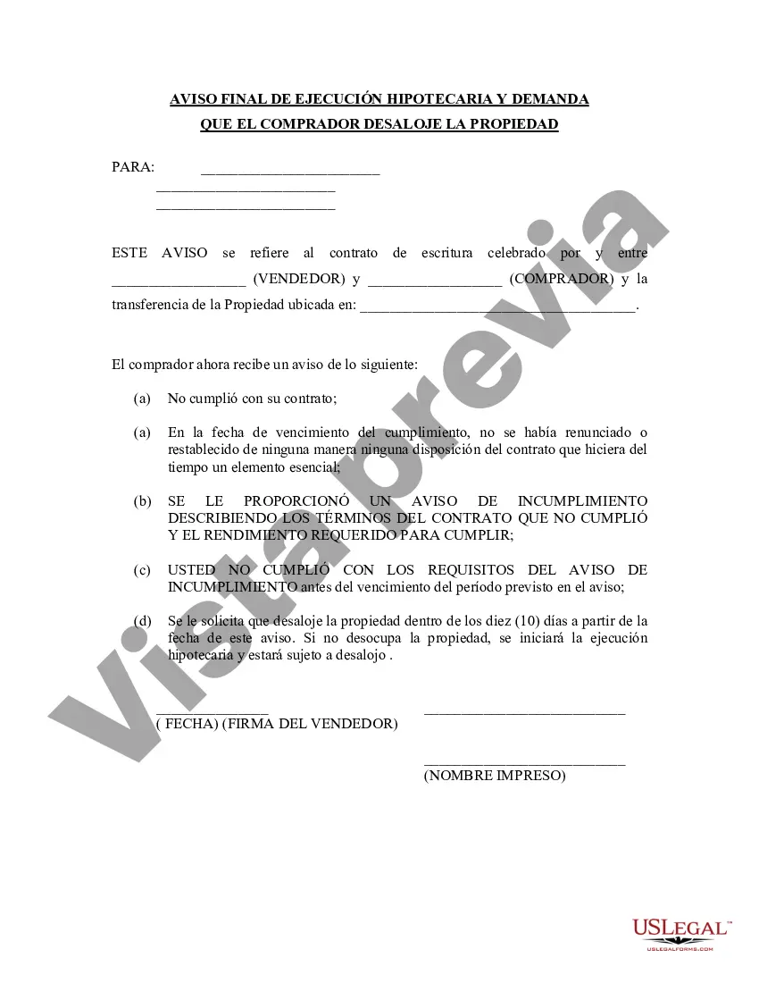 Preview Aviso final de decomiso y solicitud de desalojar la propiedad en virtud del contrato de escritura