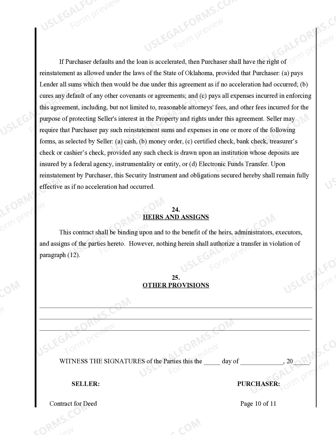 Preview Agreement or Contract for Deed for Sale and Purchase of Real Estate a/k/a Land or Executory Contract