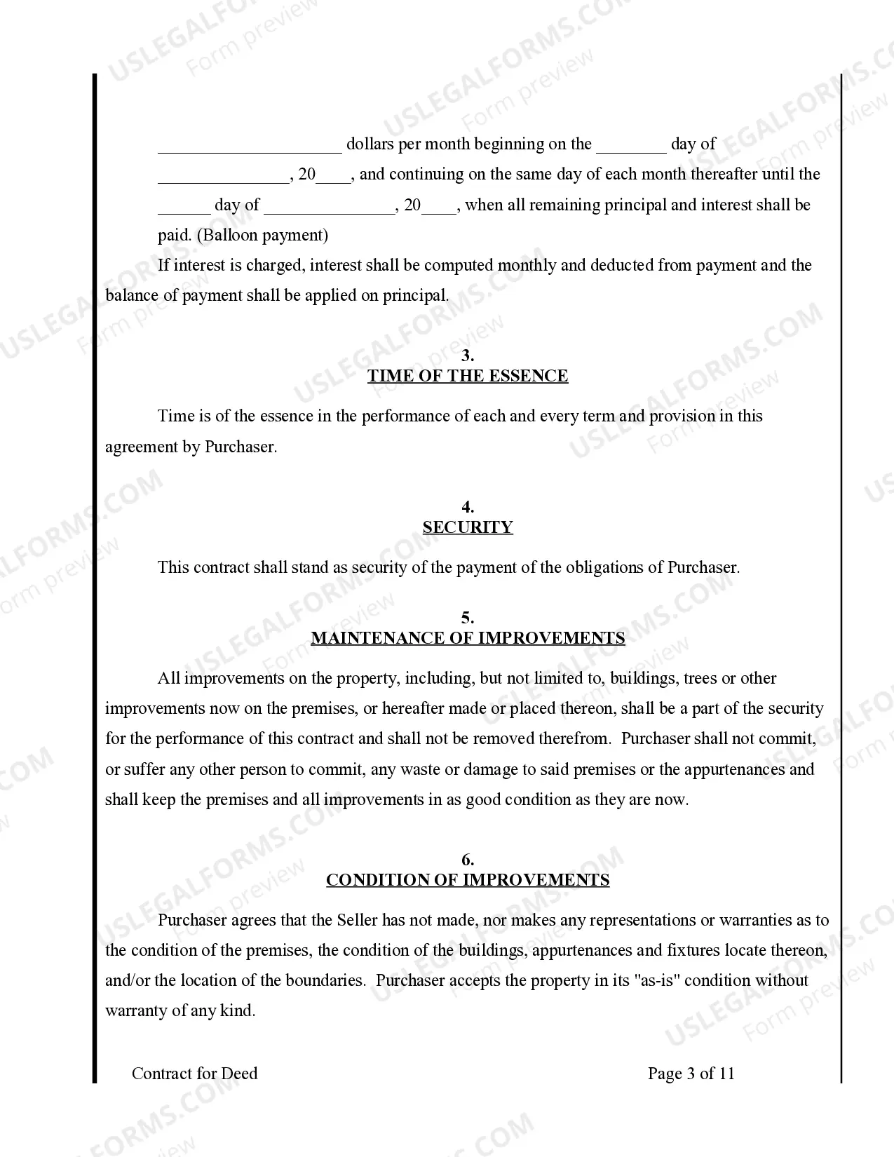 Preview Agreement or Contract for Deed for Sale and Purchase of Real Estate a/k/a Land or Executory Contract