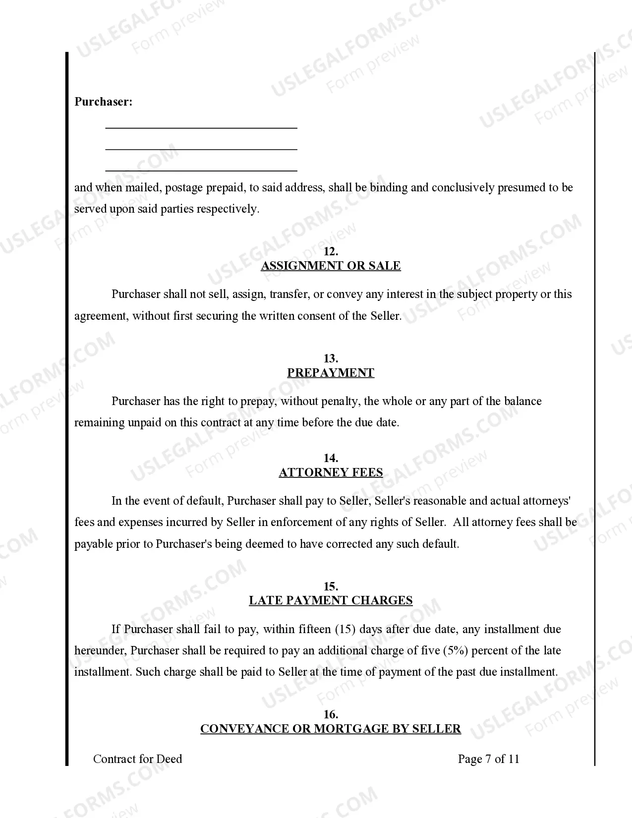 Preview Agreement or Contract for Deed for Sale and Purchase of Real Estate a/k/a Land or Executory Contract