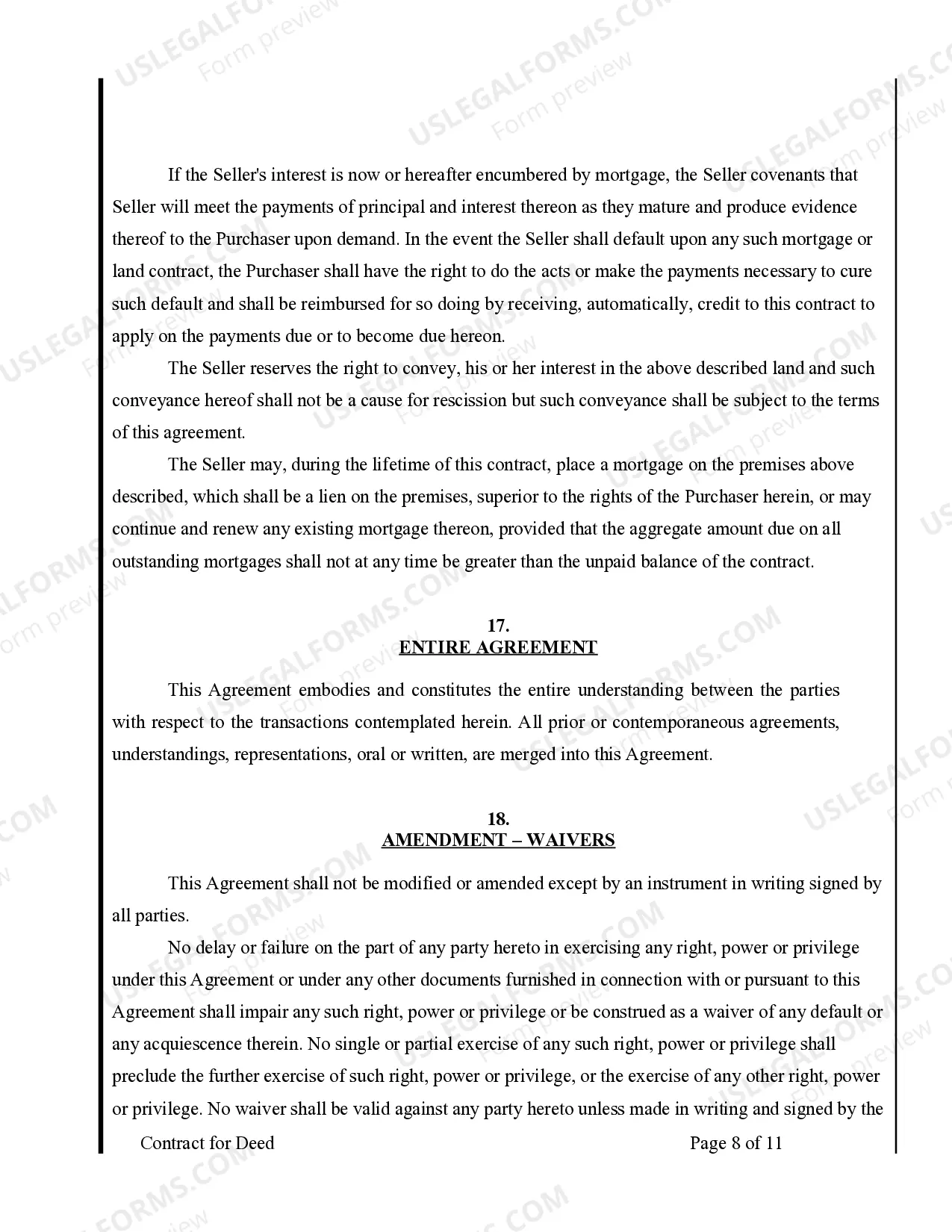 Preview Agreement or Contract for Deed for Sale and Purchase of Real Estate a/k/a Land or Executory Contract