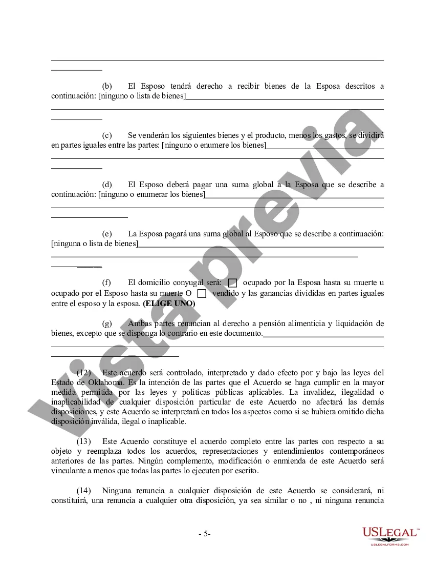 Preview Acuerdo prematrimonial prenupcial de Oklahoma con estados financieros