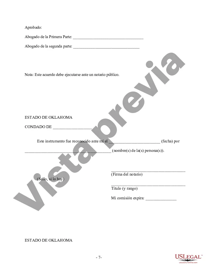 Preview Acuerdo prematrimonial prenupcial de Oklahoma con estados financieros