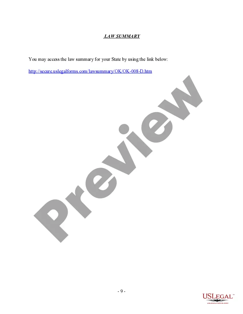 Preview Oklahoma No-Fault Agreed Uncontested Divorce Package for Dissolution of Marriage for Persons with No Children with or without Property and Debts