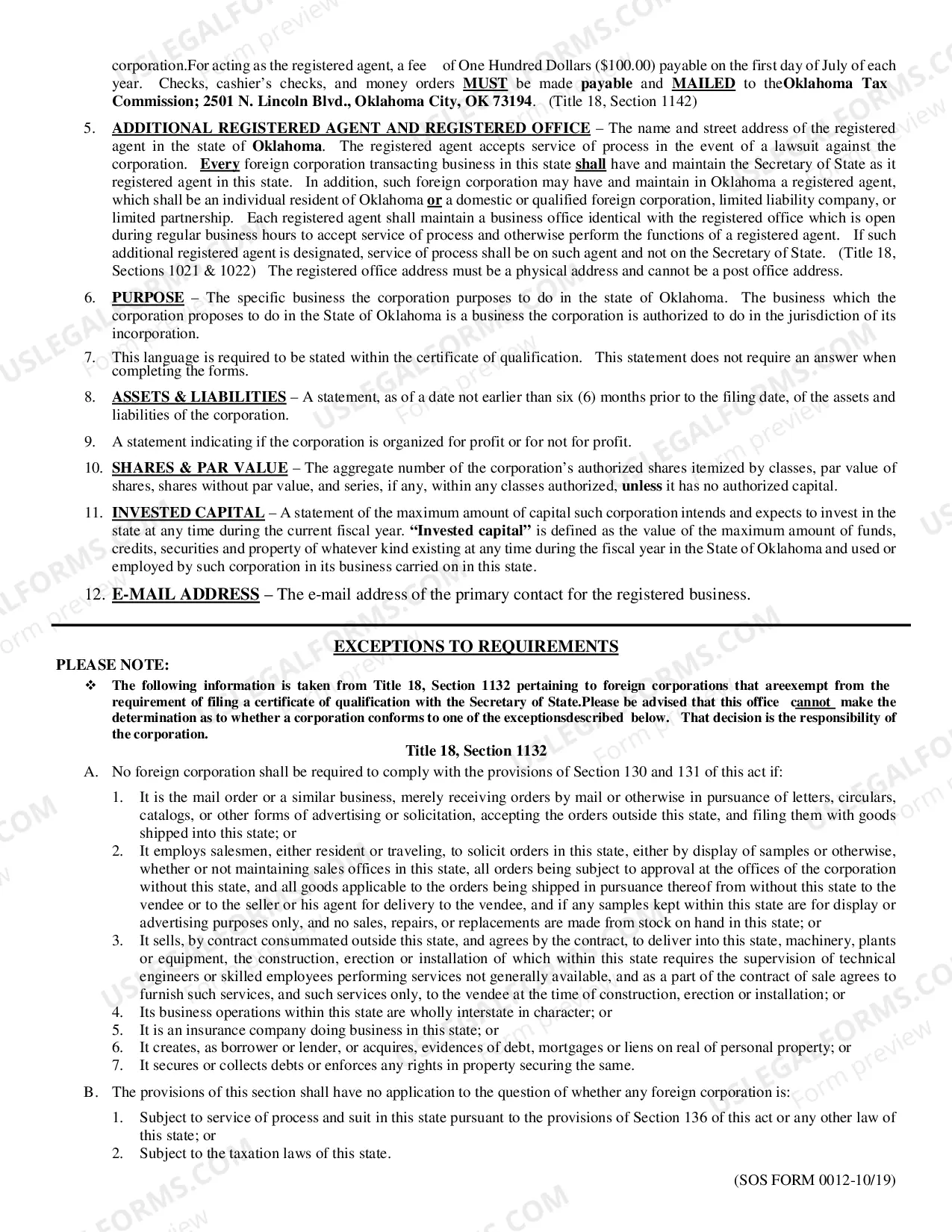 Preview Oklahoma Registration of Foreign Corporation
