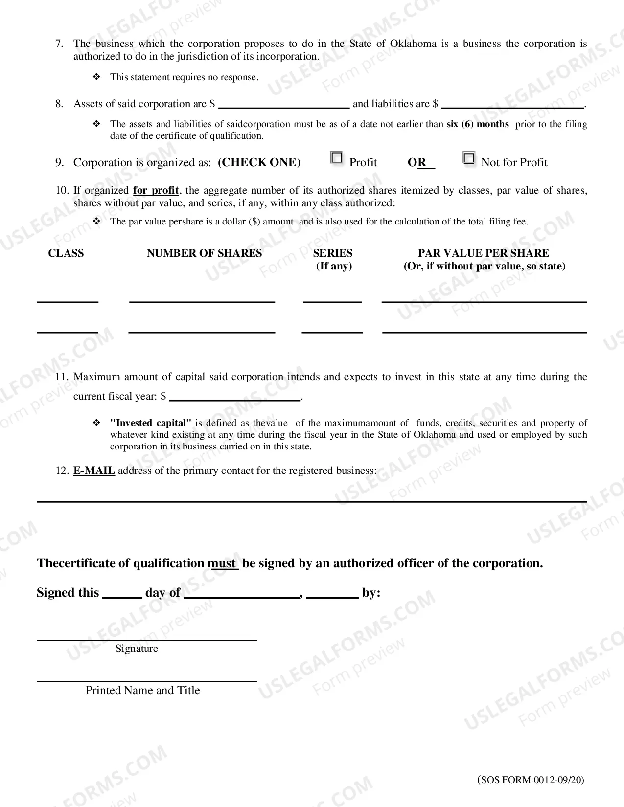 Preview Oklahoma Registration of Foreign Corporation