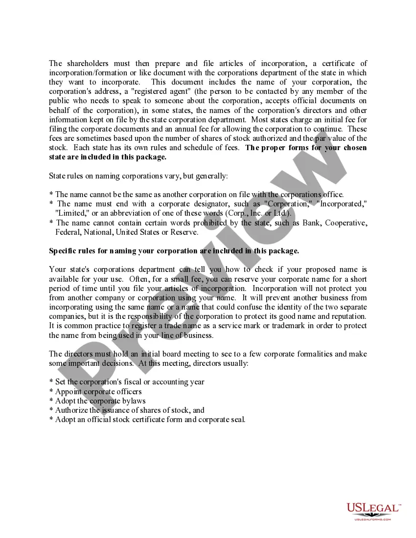 Preview Oklahoma Business Incorporation Package to Incorporate Corporation