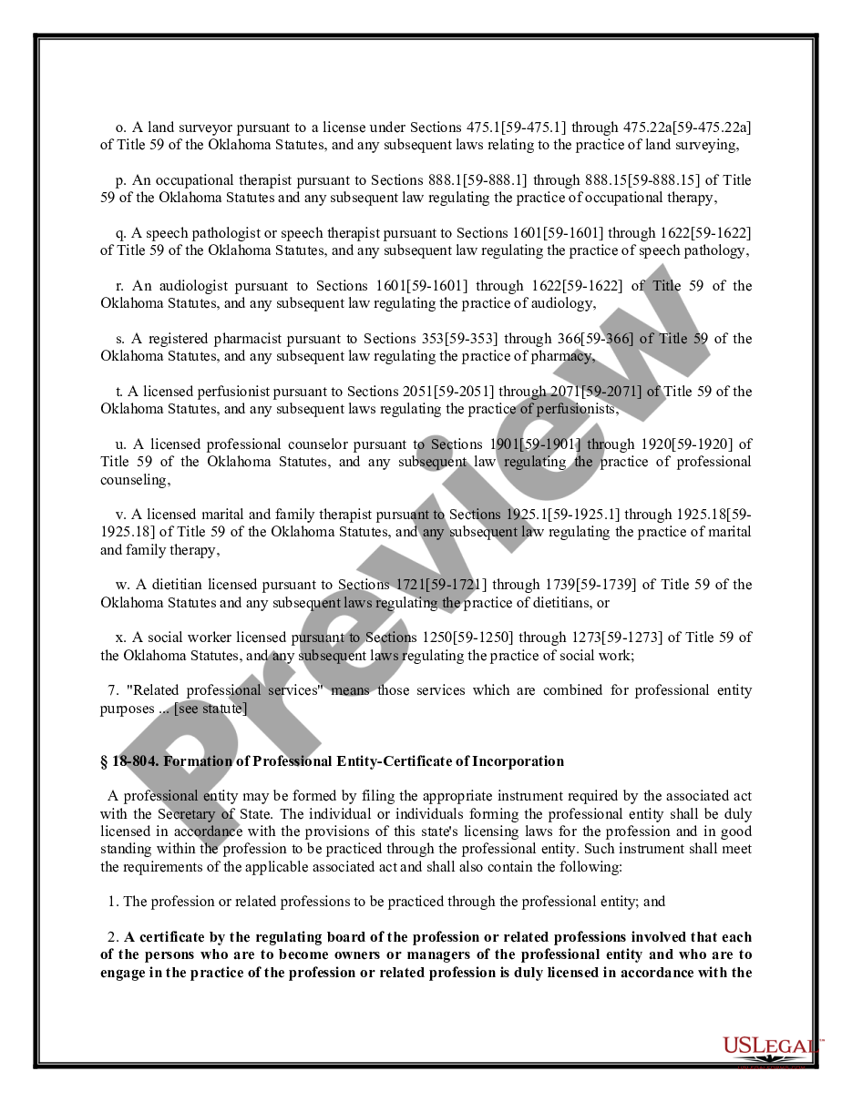 page 3 Professional Corporation Package for Oklahoma preview