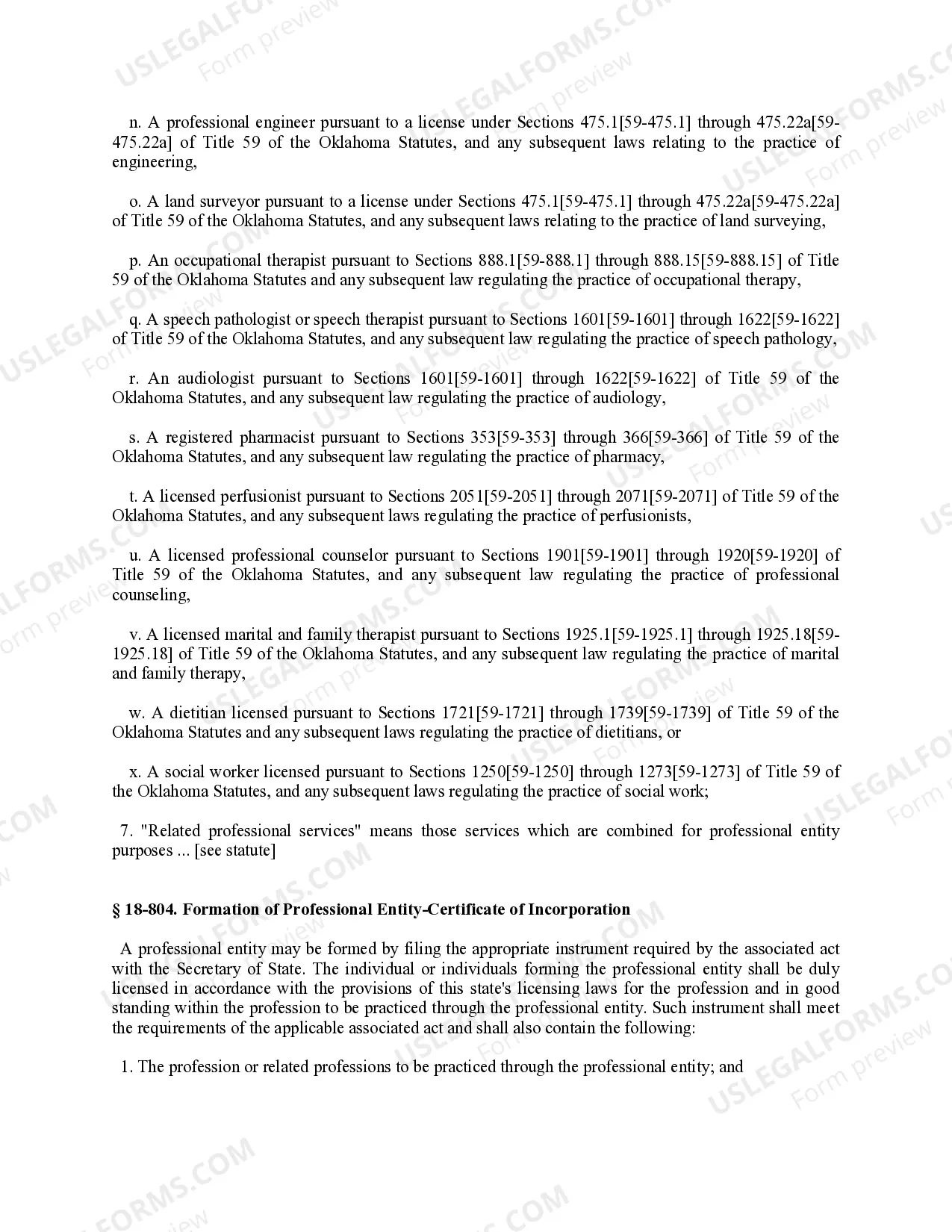 Preview Professional Corporation Package for Oklahoma