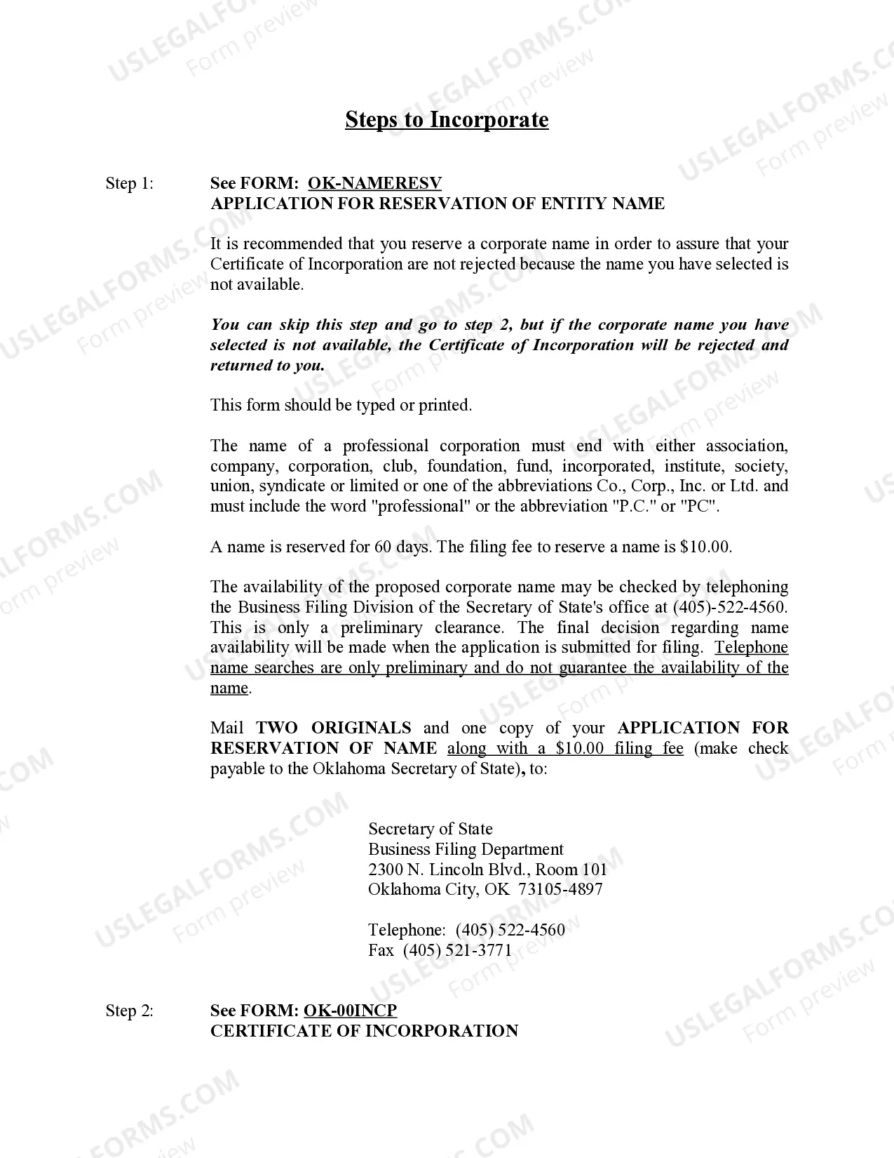 Preview Professional Corporation Package for Oklahoma