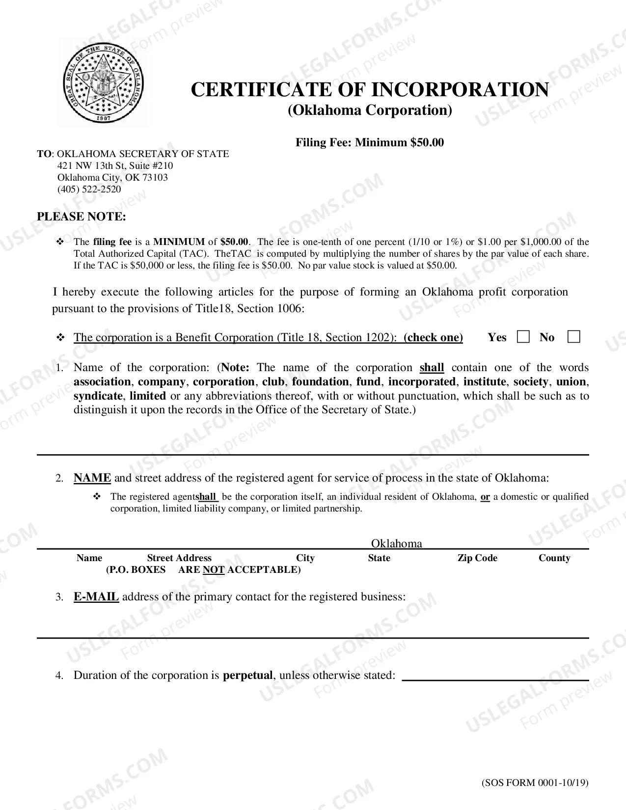 Preview Certificate of Incorporation and Procedures - Domestic For-Profit Corporation