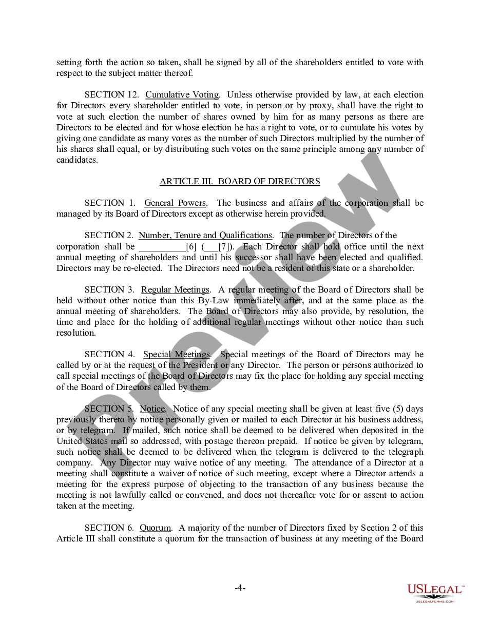 page 4 Oklahoma Bylaws for Corporation preview