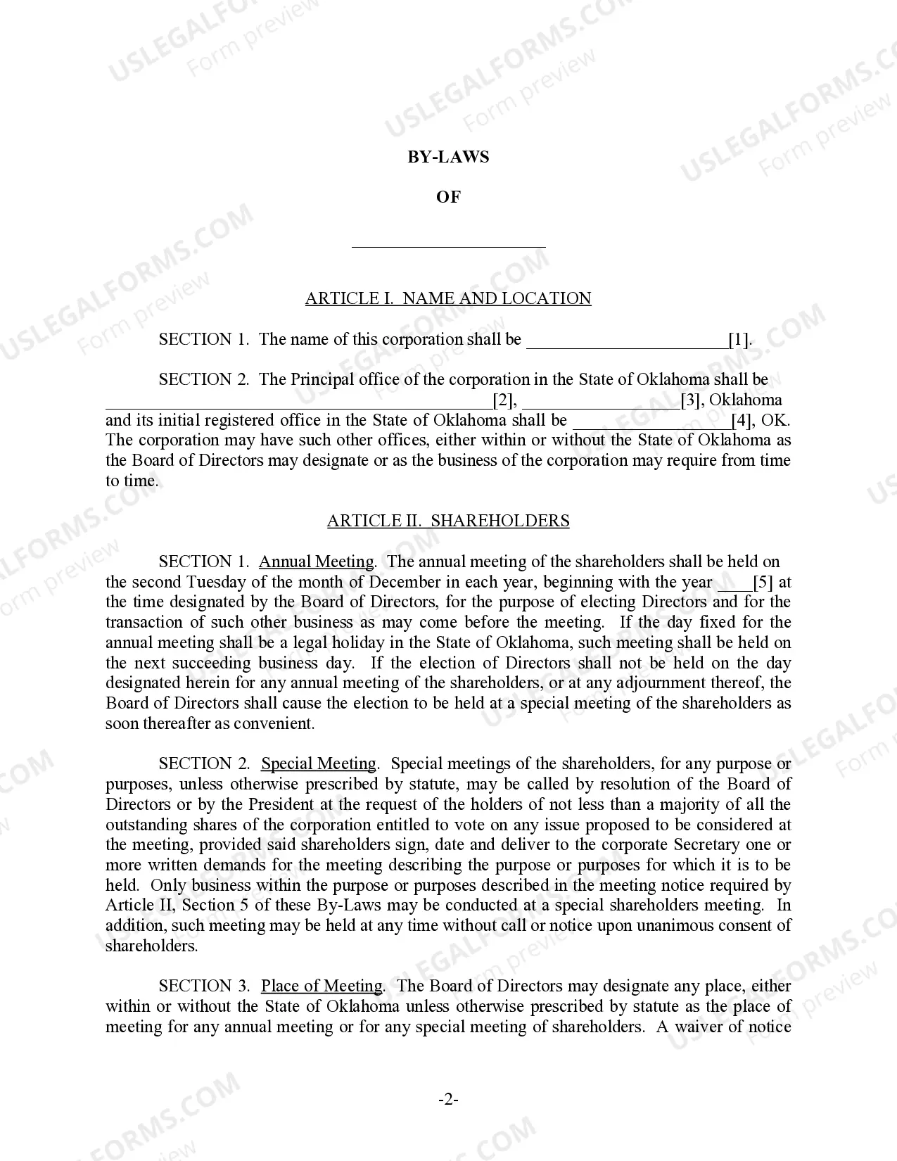 Preview Oklahoma Bylaws for Corporation