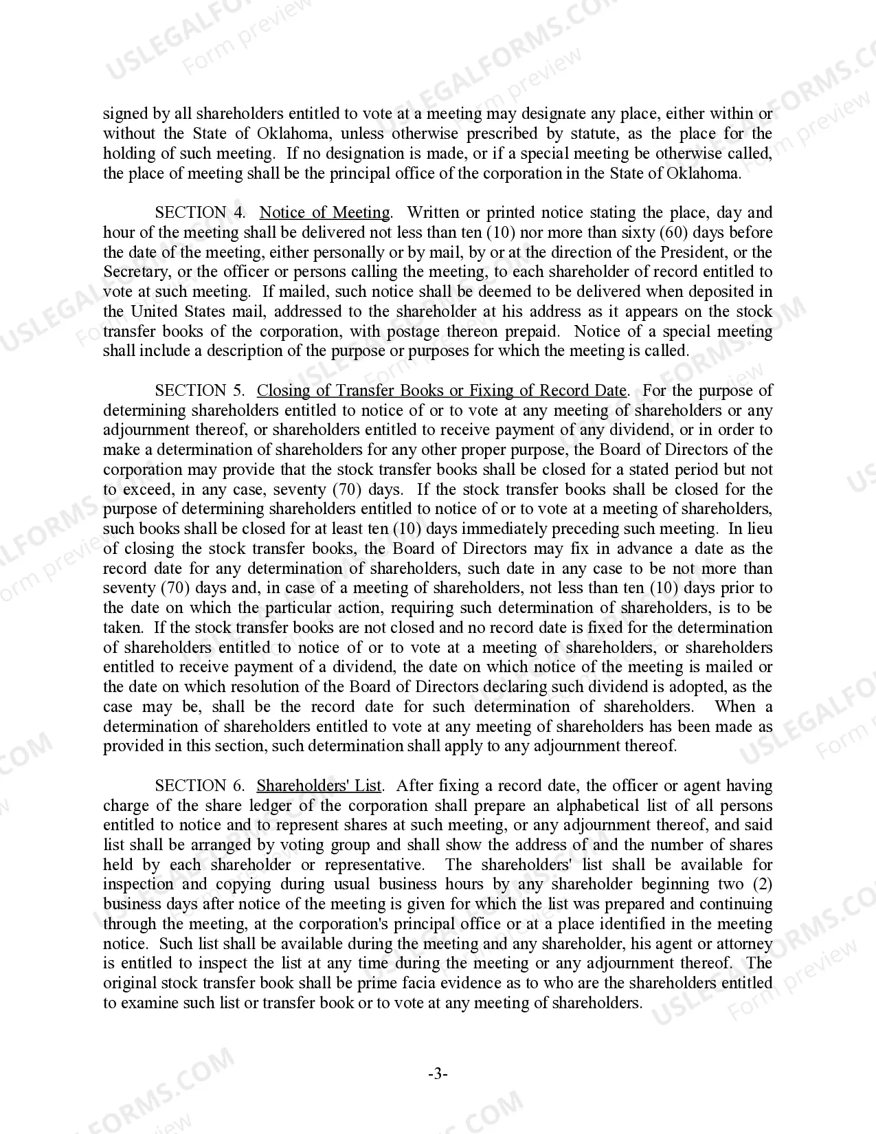 Preview Oklahoma Bylaws for Corporation