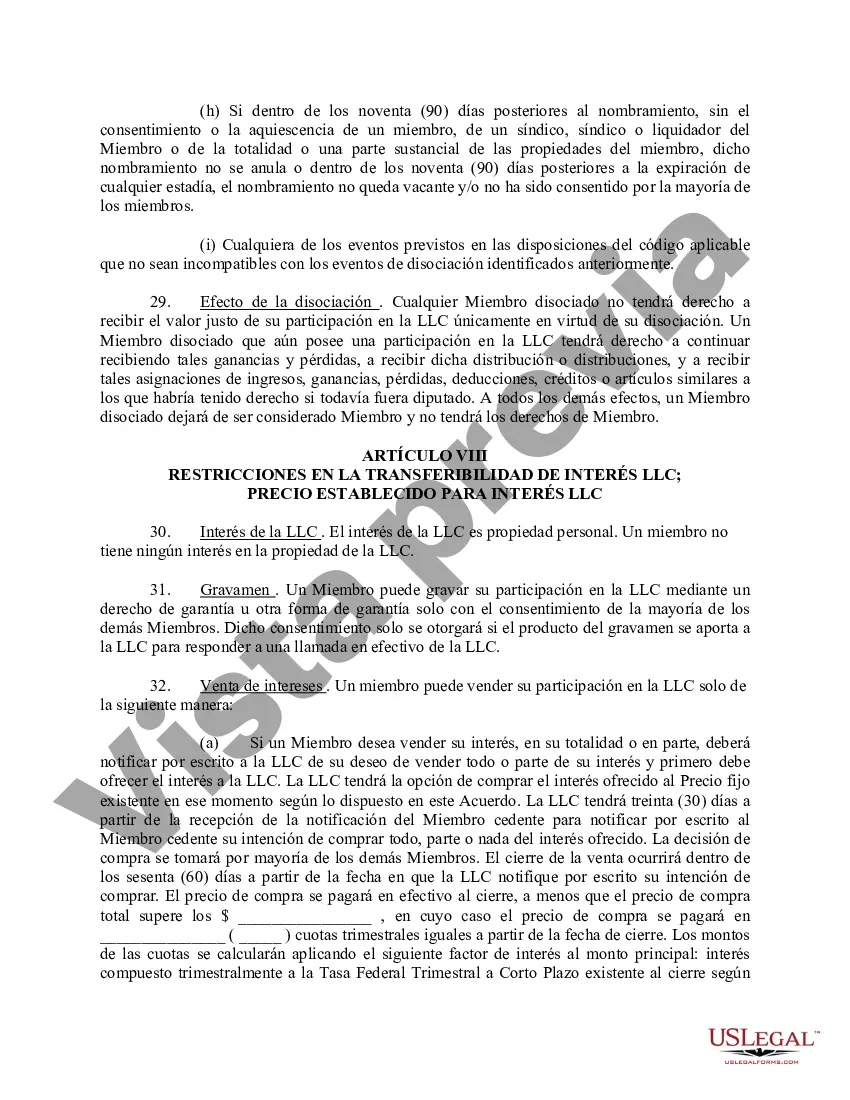 Preview Acuerdo Operativo de Sociedad de Responsabilidad Limitada LLC