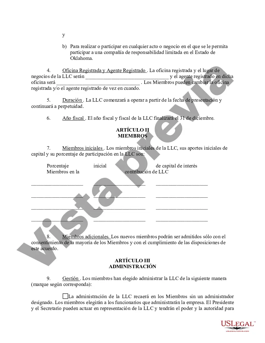 Preview Acuerdo Operativo de Sociedad de Responsabilidad Limitada LLC