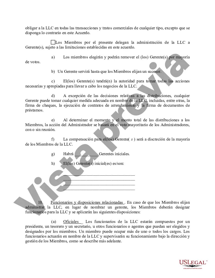 Preview Acuerdo Operativo de Sociedad de Responsabilidad Limitada LLC