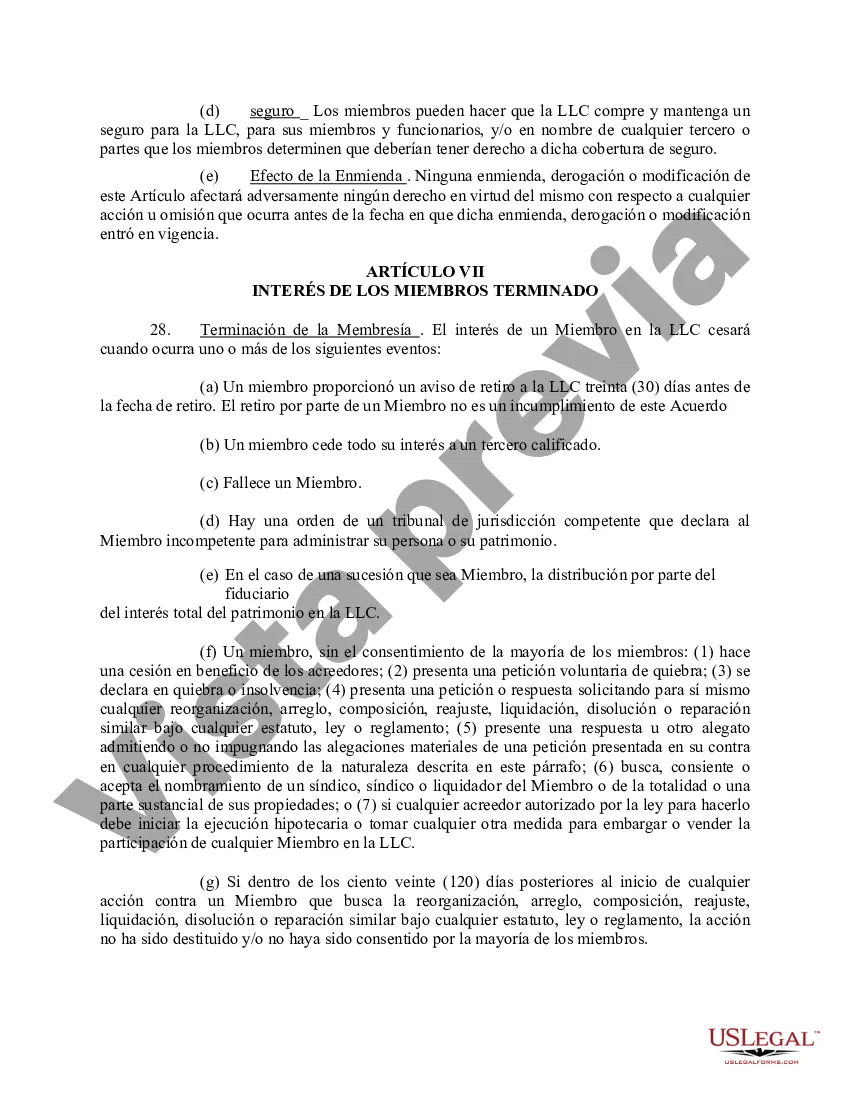 Preview Acuerdo Operativo de Sociedad de Responsabilidad Limitada LLC