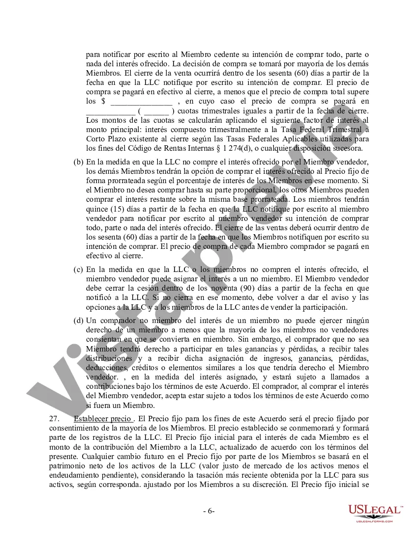 Preview Acuerdo Operativo LLC de Sociedad de Responsabilidad Limitada de Miembro Único